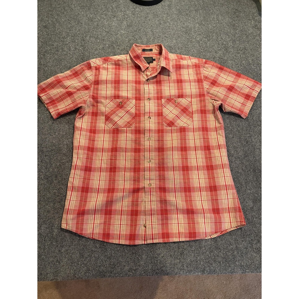 Pendleton Shirt Mens Large Red Plaid SANTIAM Short Sleeve Button Front